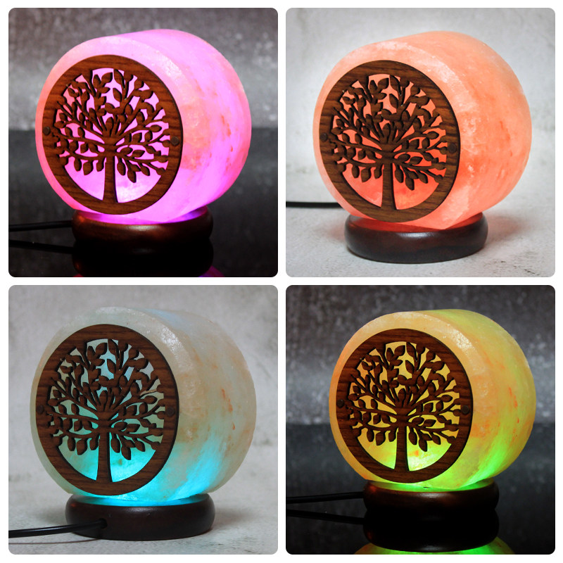 喜马拉雅天然水晶盐灯玫瑰盐粉盐月桂树剪影夜灯桌面摆件礼品台灯