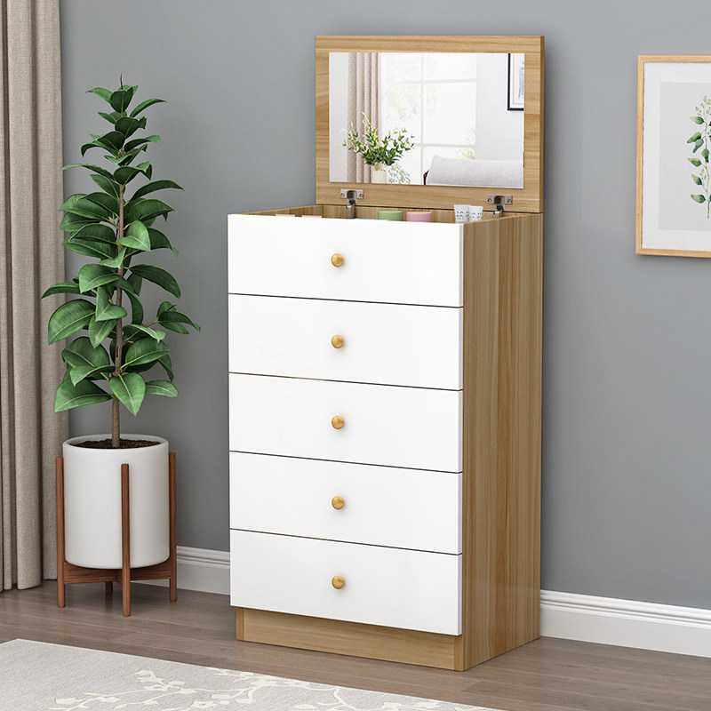 五斗柜北欧风格梳妆台一体现代轻奢卧室多层收纳储物柜带镜子翻盖