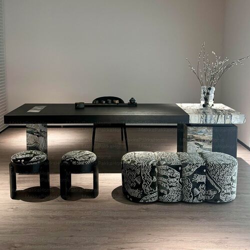 意式极简设计师大理石茶台椅组合高级感岛台餐桌实木轻奢泡茶桌