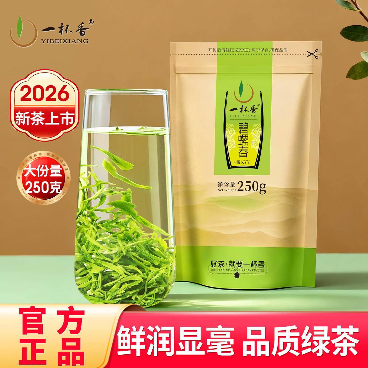 一杯香明前碧螺春茶 苏州产炒青绿茶 250克礼盒装茶叶 冷泡可饮用