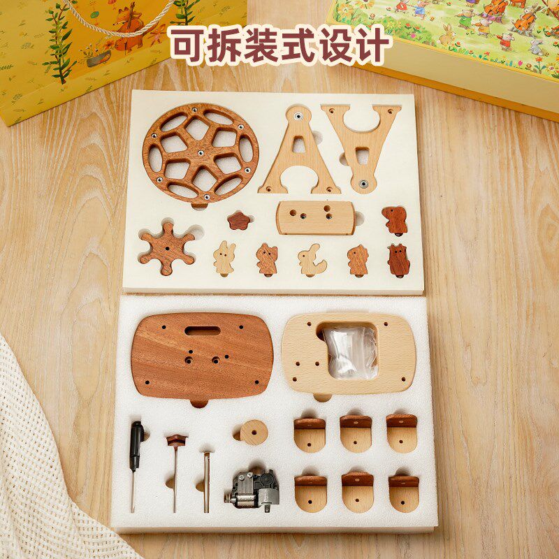 木艺爸爸八音盒DIY手工拼装音乐盒可旋转摩天轮生日礼物送女孩