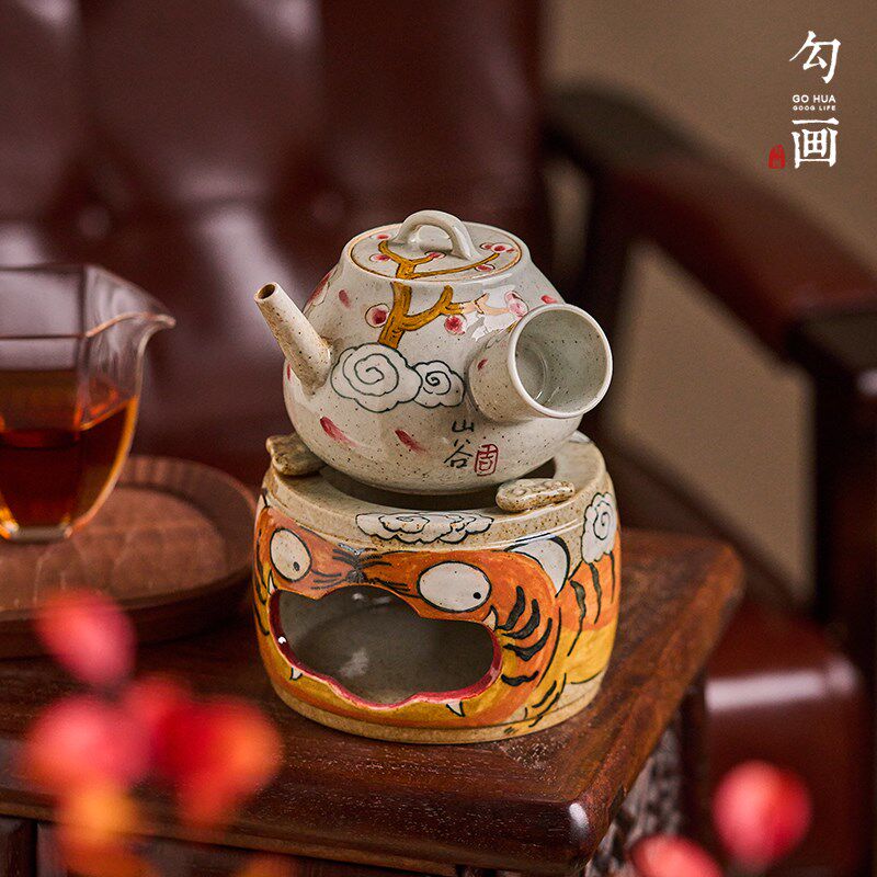 手绘创意蜡烛温茶炉围炉煮茶茶具套装景德镇陶瓷茶壶底座加热炉