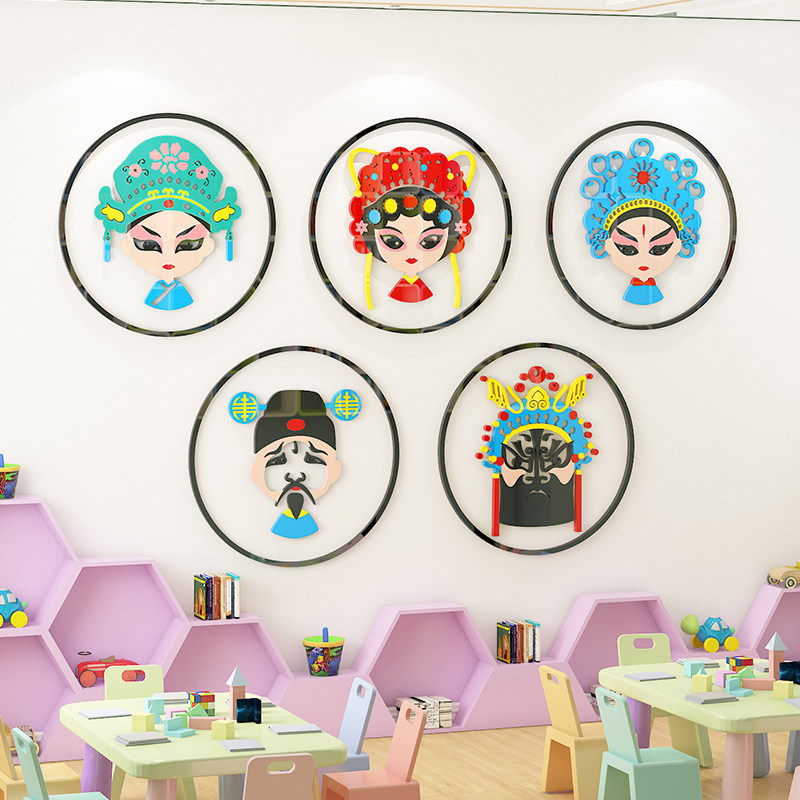 幼儿园中国风传统文化墙面装饰楼梯教室京剧主题环境创设布置墙贴