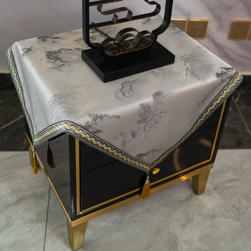 水墨山河床头柜盖布新中式防尘空调罩斗柜桌布冰箱盖巾茶几台布