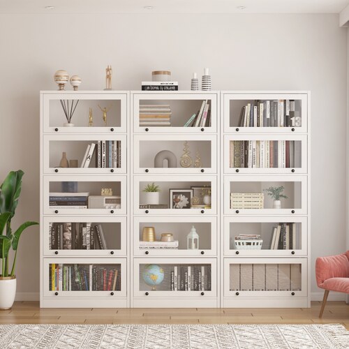 可比熊实木上翻玻璃门书柜防尘置物柜落地组合展示柜靠墙儿童书架