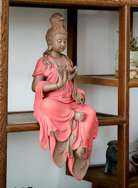 大号自在观音佛像陶瓷手工艺品中式禅意家居供奉家用玄关披坐摆件