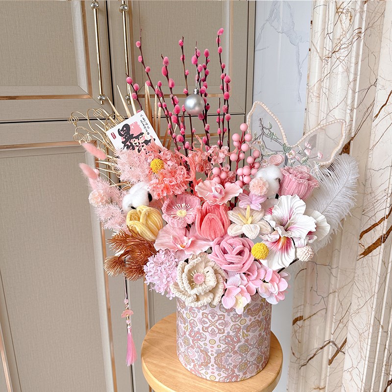 2025新年年宵花成品福桶插花束发财果过年花春节客厅喜庆装饰摆件
