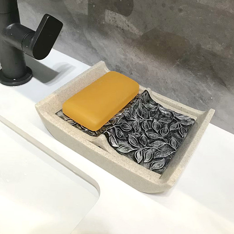 创意北欧双格肥皂盘可沥水中式香皂盒复古浴室台面样板房摆件