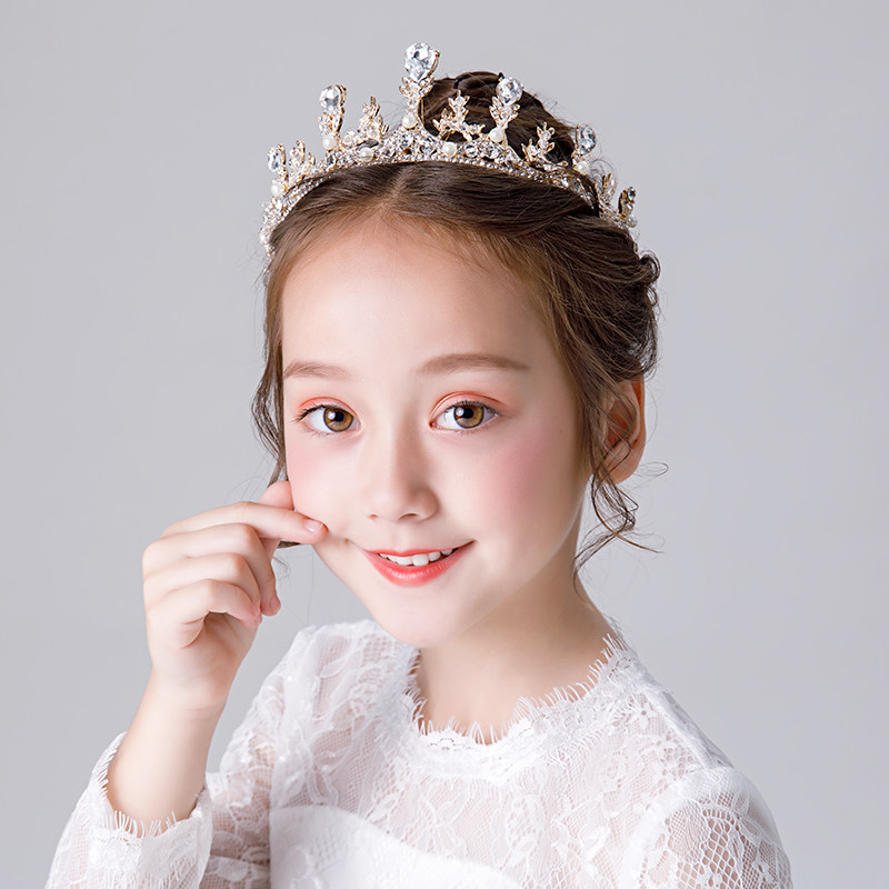 儿童皇冠头饰公主发饰女童皇冠小女孩生日演出发箍主持人王冠金色