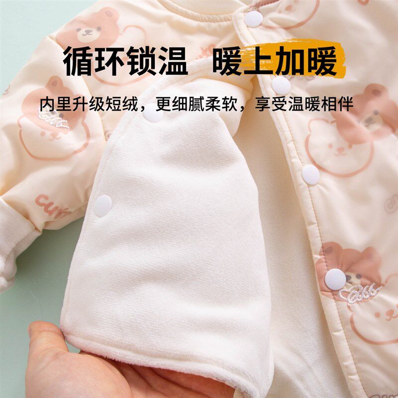 新生婴儿超洋气背带裤套装秋冬加绒宝宝夹棉衣服加厚分体棉服冬装