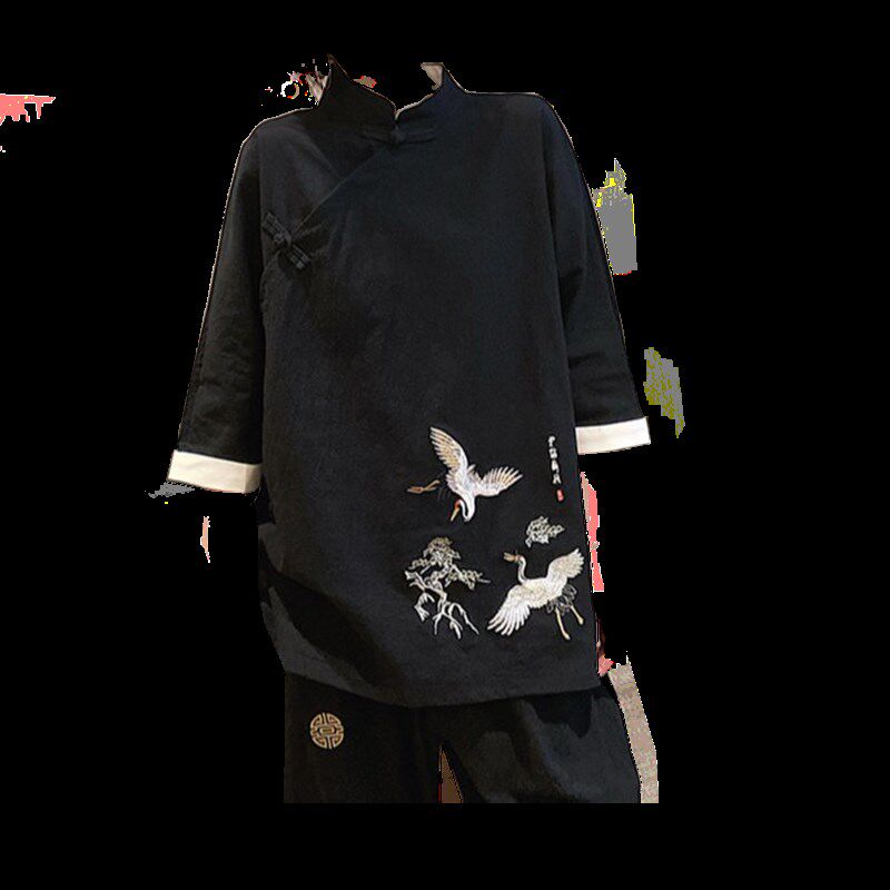 汉服女款唐装女套装两件套中国风改良旗袍上衣盘扣禅服新中式女装