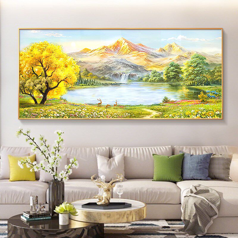 金山感沙发背景墙高级山水油画 画挂画 画轻奢风景装饰画 画客厅