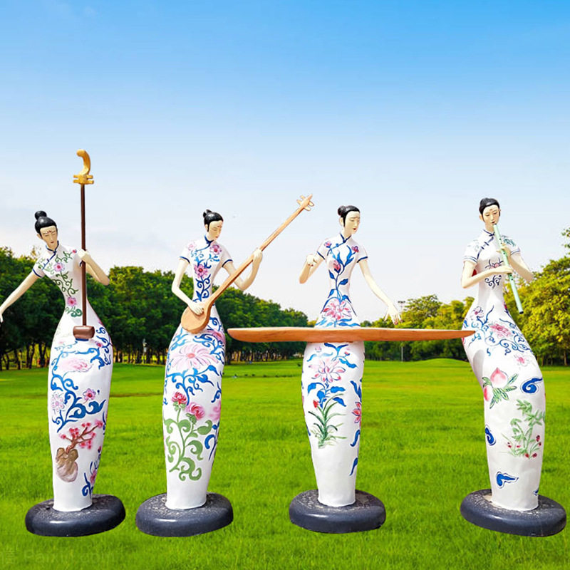 玻璃钢抽象音乐人物梅兰竹菊雕塑大型广场酒吧音乐馆商场美陈摆件