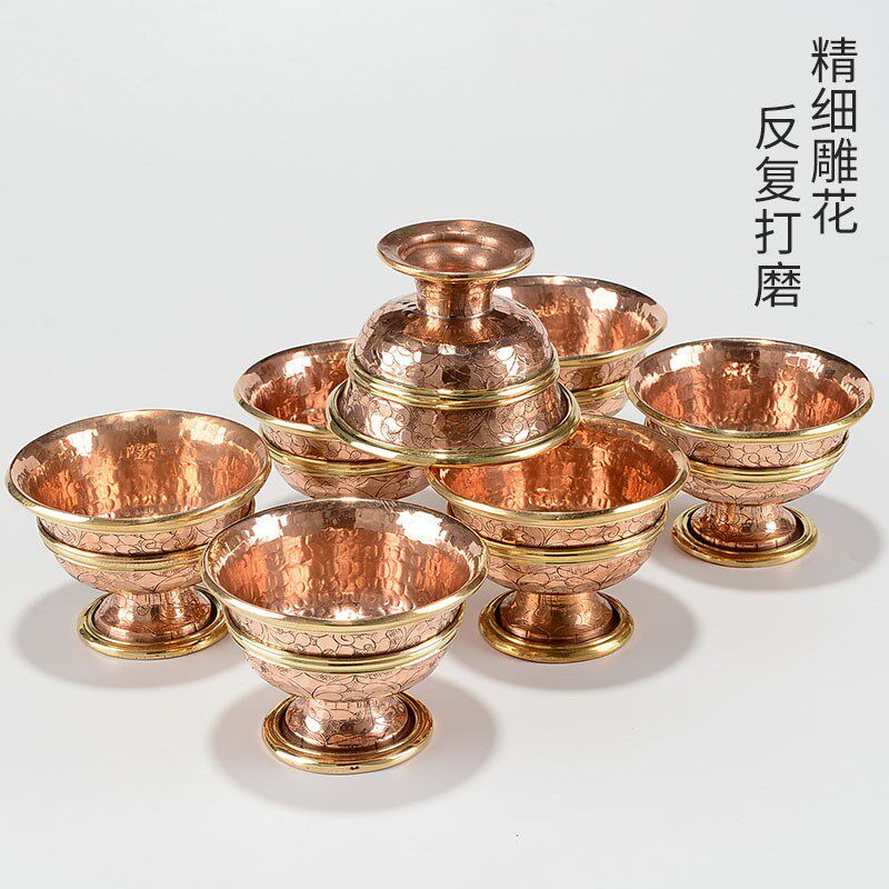 手工供水杯尼泊尔铜供水碗家用高脚水杯大中小号佛前供水杯