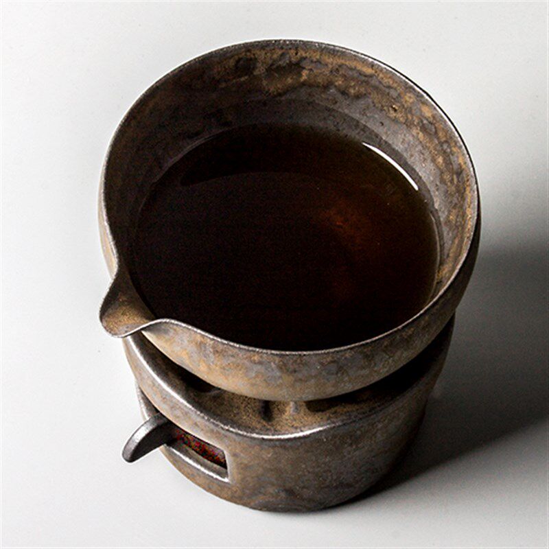 手工粗陶温茶器套装 保温底座公道杯 煮茶炉陶瓷茶具可加热分茶器