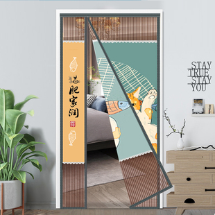 偏分防窥防蚊门帘左窄右侧开免打孔家用金刚纱门卧室大门通风自吸