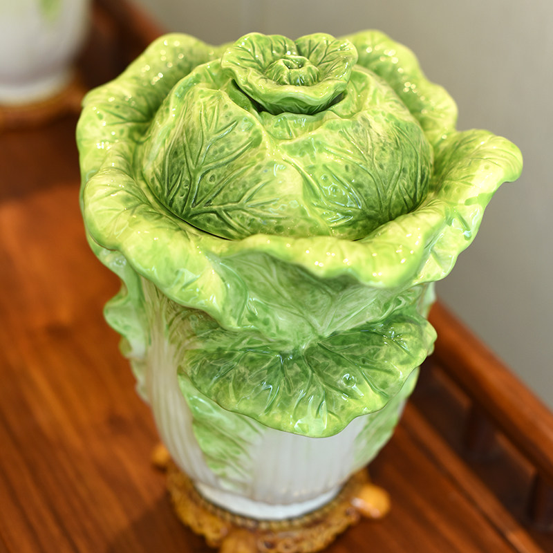 方亚金玉满堂翠玉白菜陶瓷密封罐茶叶罐糖果饼干罐玄关摆家居饰品