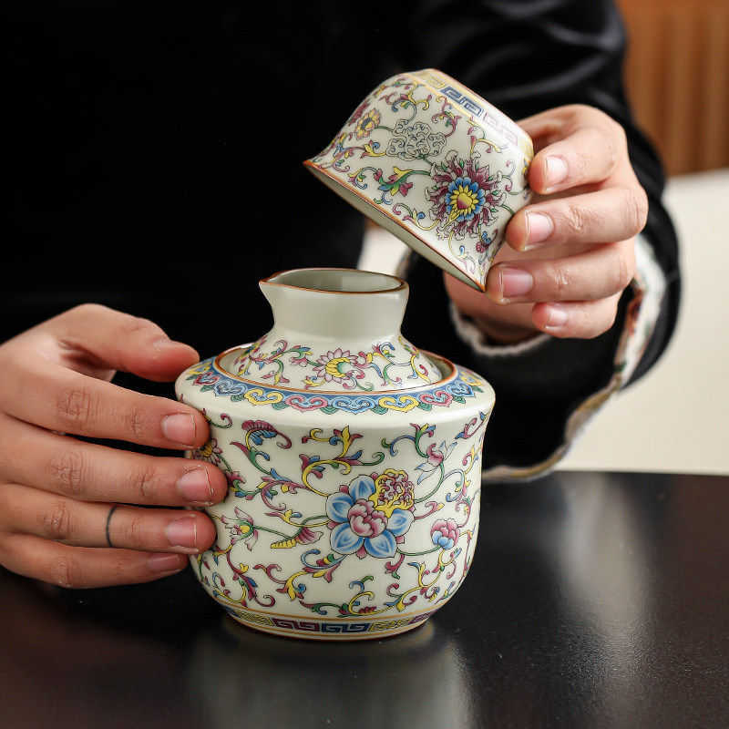 缠枝莲汝窑温酒器陶瓷温酒壶家用烫热酒壶黄酒白酒清酒杯酒具套装