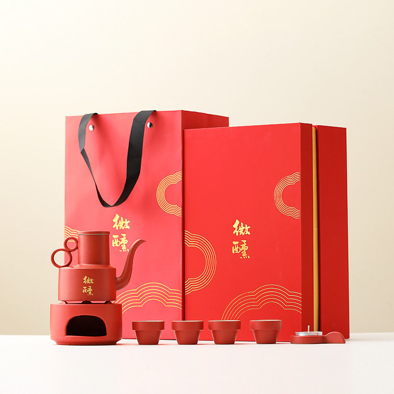 红宫廷文创福禄温酒器清酒白酒烫酒酒精蜡烛加热酒壶煮酒套装