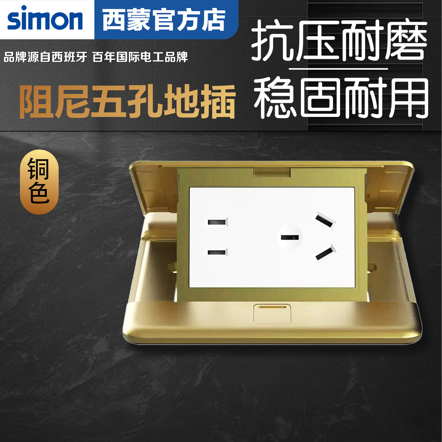 西蒙(SIMON)D6S铜地插座带阻尼五孔二位信息地插带接地不含底盒