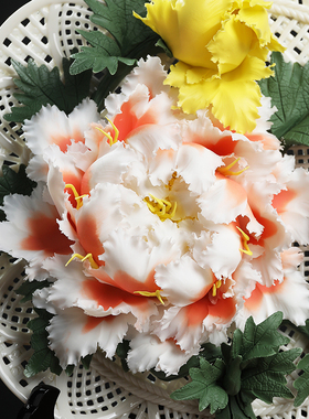 陶瓷手工牡丹花挂盘艺术摆件 新中式客厅装饰工艺品乔迁新居礼品