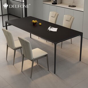 德利丰纯黑岩板餐桌椅2024新款 轻奢小户型长方形饭桌 极简风意式