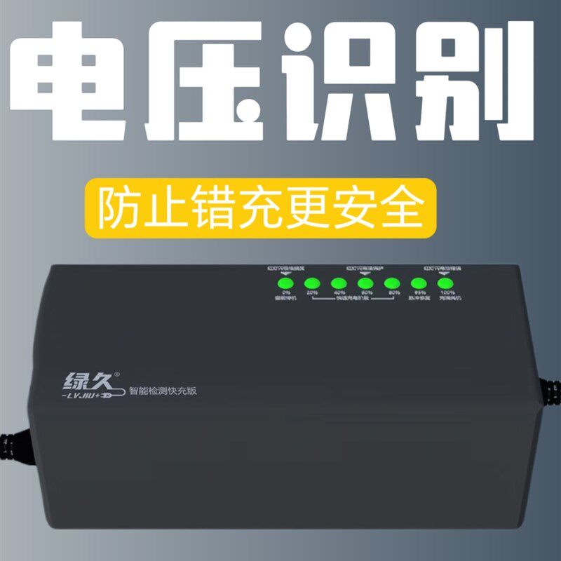绿久快充电动车电瓶车三轮七灯加长线充电器48v60v207220脉冲修复