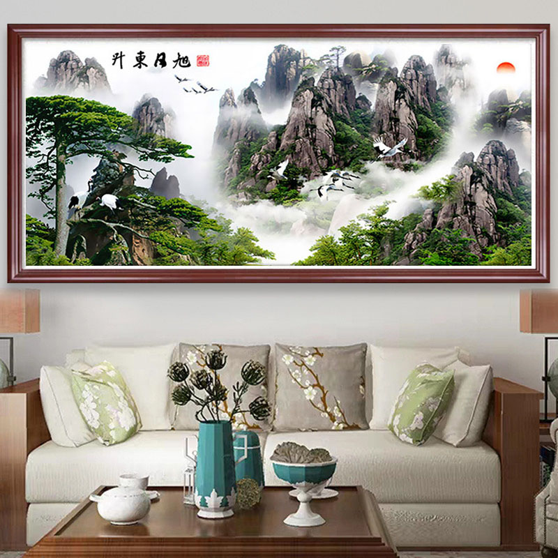 旭日东升钻石画2021新款风景山水画满钻十字绣钻石绣客厅大幅贴钻