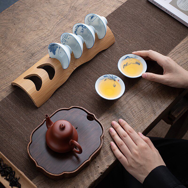 纯手绘图案小号功夫茶杯6个青花斗笠杯羊脂玉单杯手工单杯品茗杯
