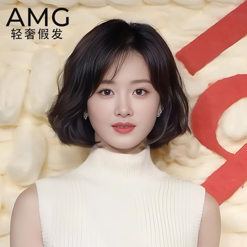 假发短发女全头套真发全真发时尚微卷内扣新款短波波整顶假发套