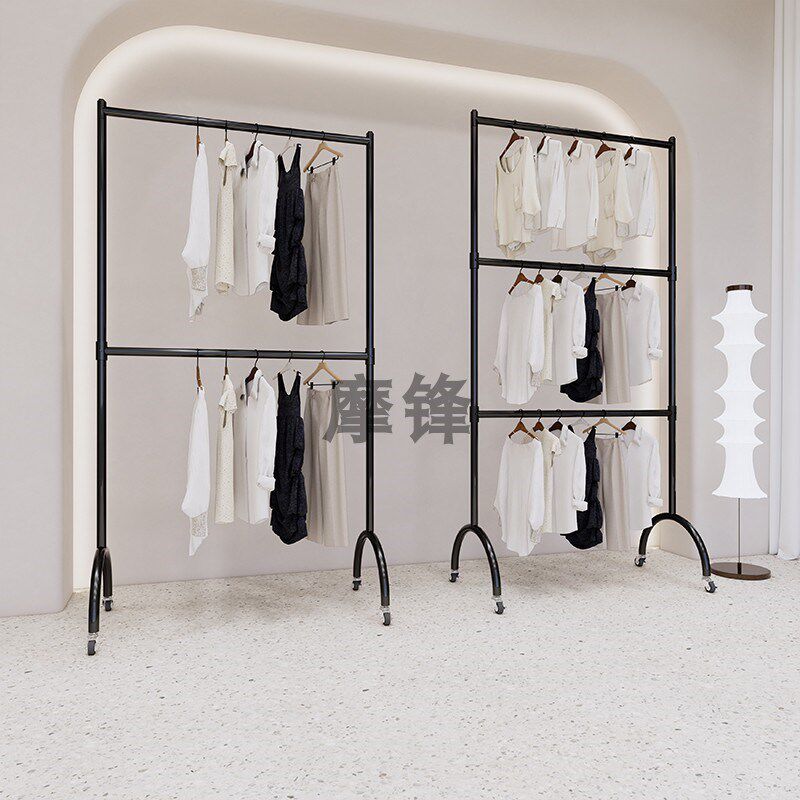 黑色落地双层升降三层服装专用婚纱礼服陈列架童装西服展示架加轮