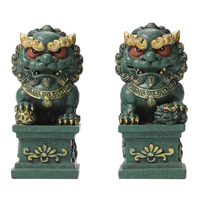 新中式石狮子摆件一对招财镇宅唐狮桌面装饰大门口看门石雕吉祥物