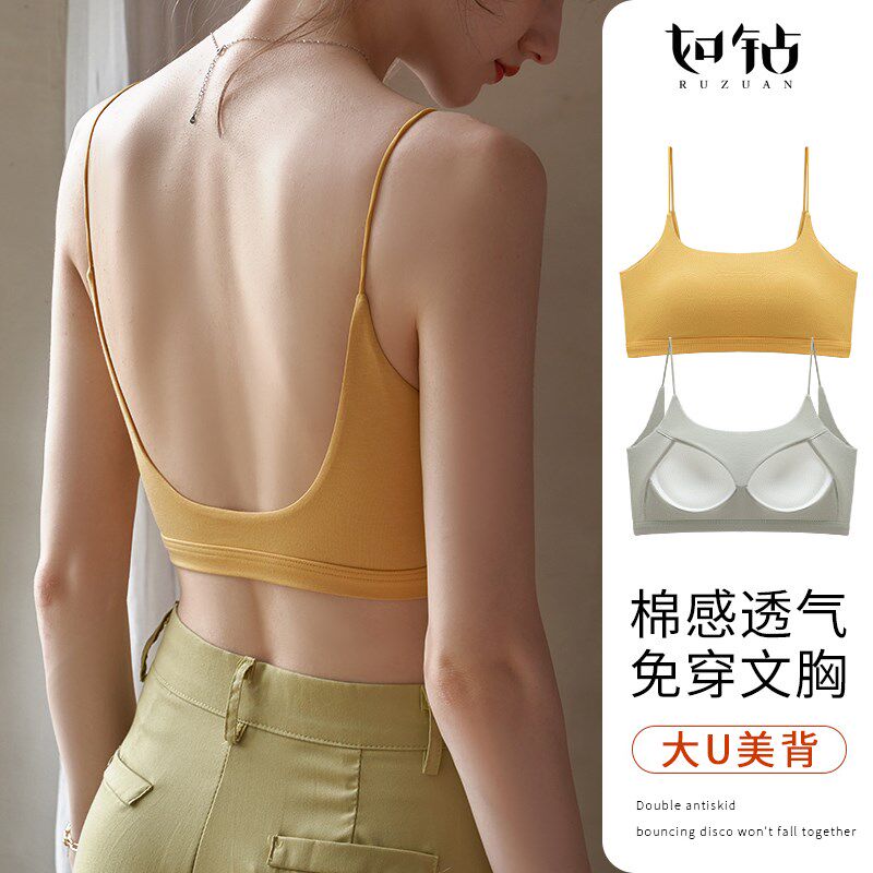 运动内衣女小胸聚拢美背文胸一体细肩带抹胸裹胸防走光背心式文胸
