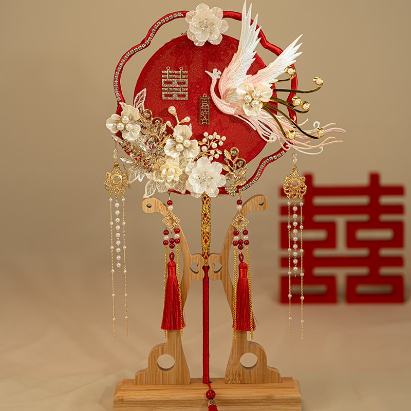 新娘结婚团扇中式婚礼秀禾服高级重工手工diy材料包古风喜扇成品