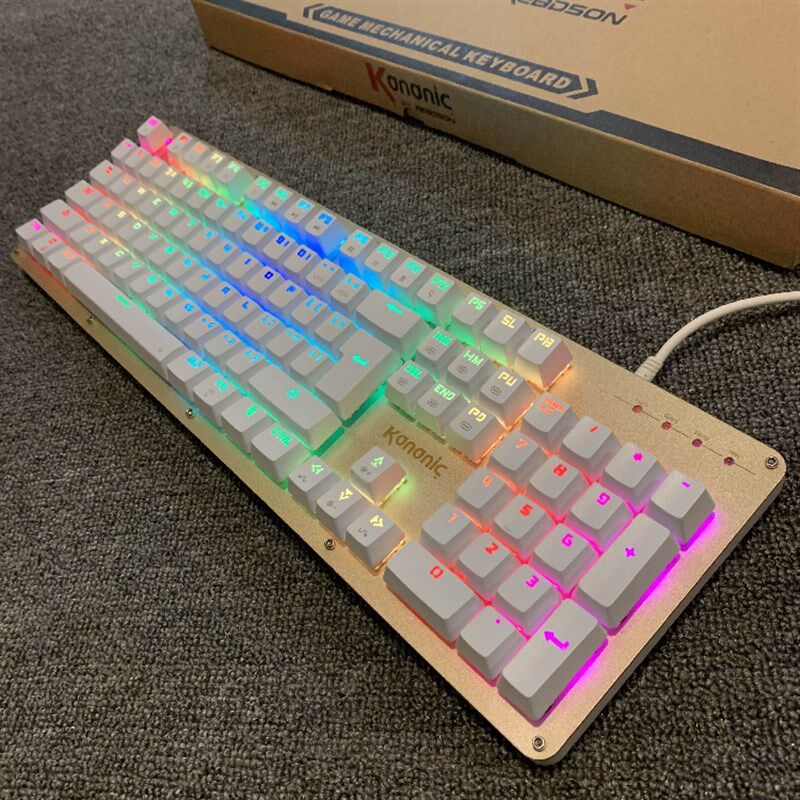 库存全新白色青轴机械键盘黑轴狼蛛104小键盘87键办公室游戏发光