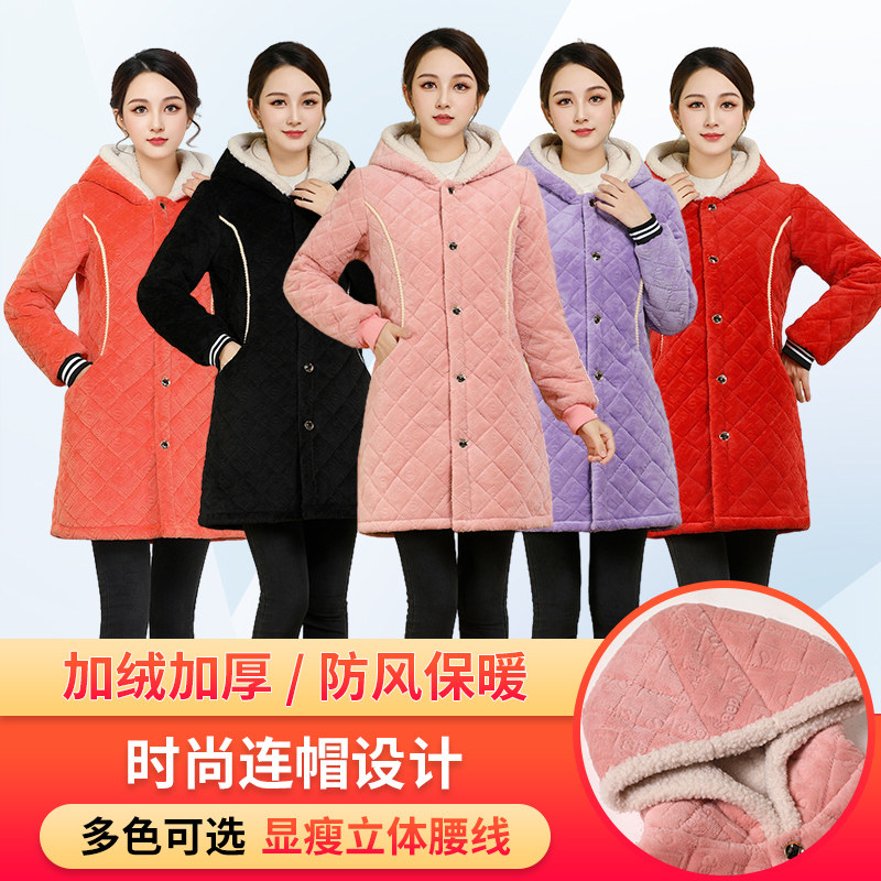 罩衣女新款冬季加绒加厚家用厨房保暖铺棉外套长袖防脏工作服棉服