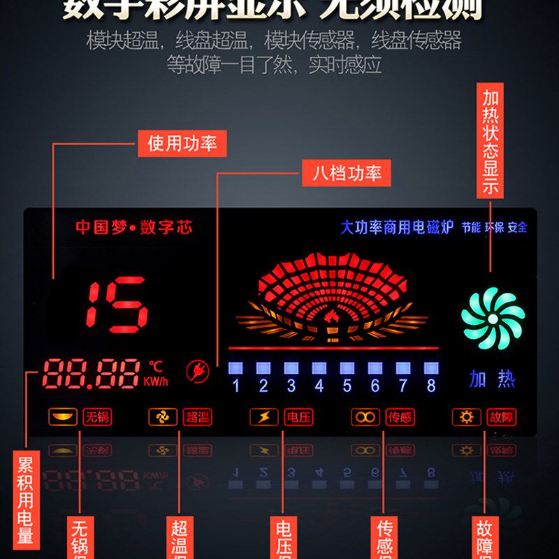商用电磁炉大锅灶15KW厨房大炒炉30KW凹面大功率商用电磁炒灶20KW