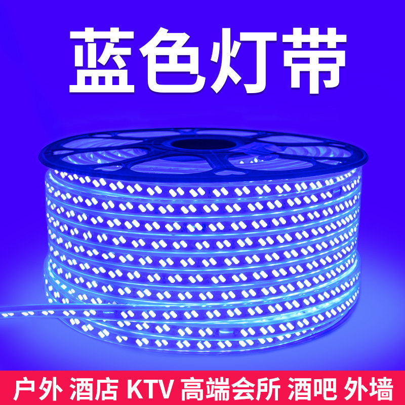 LED蓝光灯带220V蓝色灯条超高亮户外防水天花吊顶KTV招牌灯箱装饰