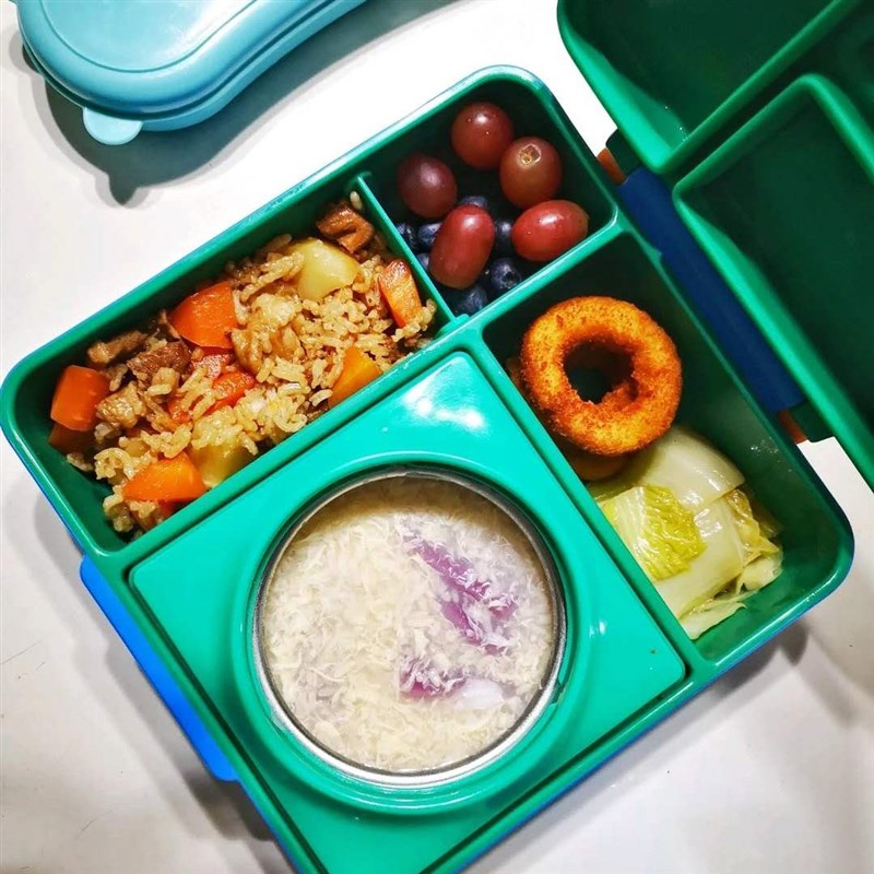 OmieBox儿童饭盒宝宝便携分格盘保温餐盘叉子勺子餐具套装 绿色