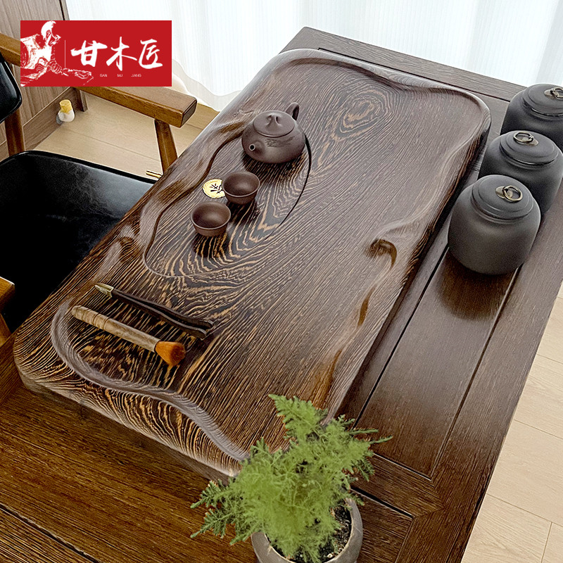 鸡翅木天然整块素面茶盘可定制排水实木干泡茶台功夫茶具红木家俱