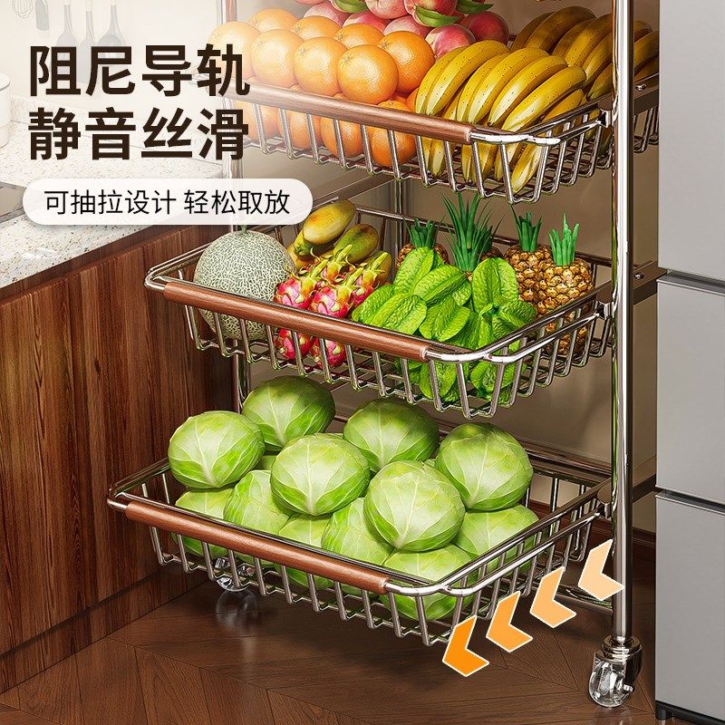 中古风厨房置物架多功能果蔬菜篮零食小推车多层抽拉式可移动收纳