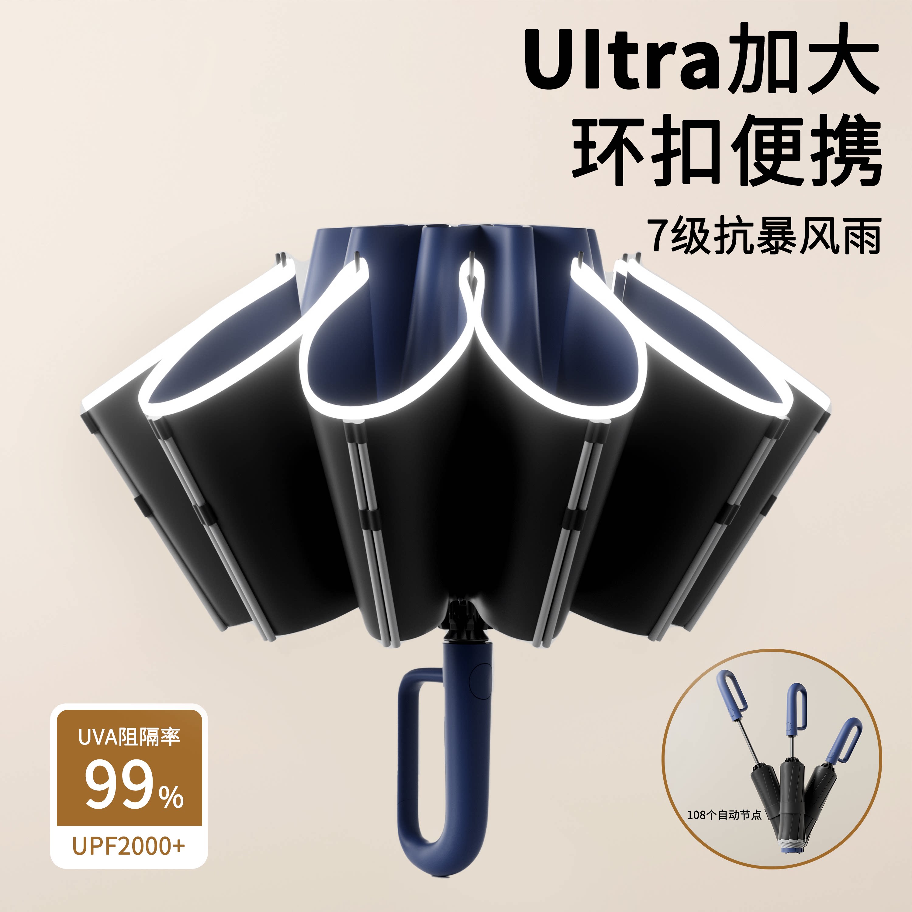 抗风暴防回弹环扣晴雨伞