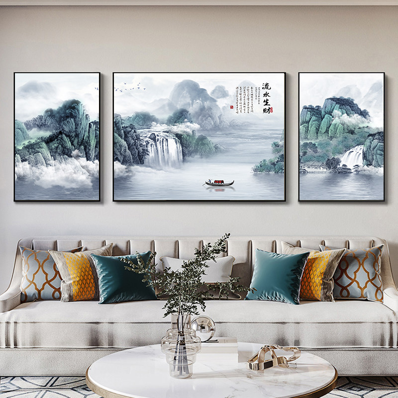 客厅装饰画 简约背景墙画沙发的挂画现代新中式壁画 字画家和富贵