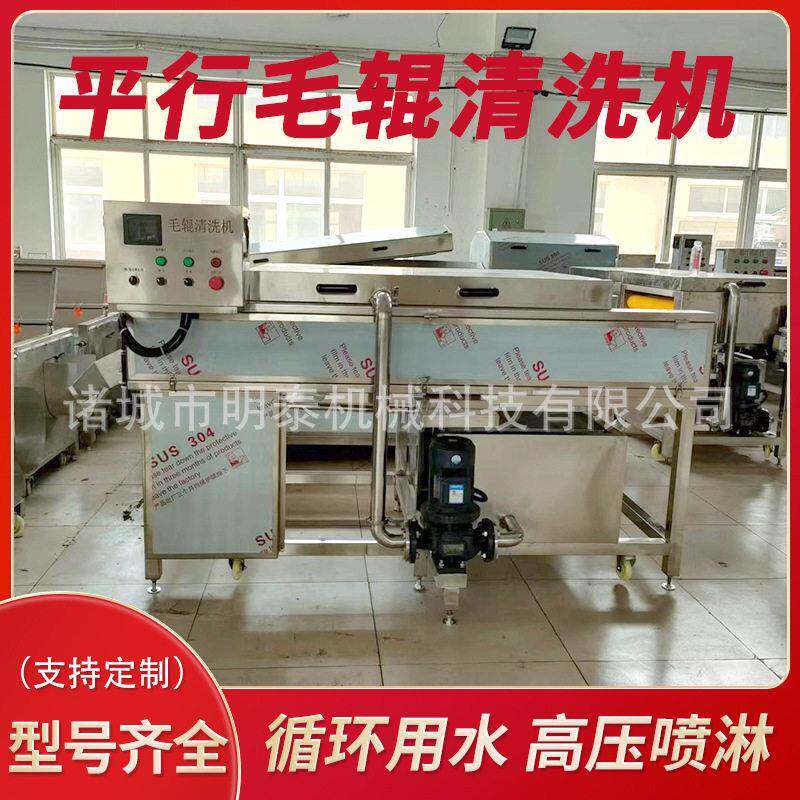 葡萄柚平行毛辊清洗机柠檬脐橙压喷淋洗果机生蚝海蛎子去泥机