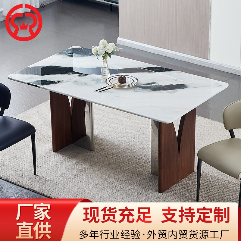 小户型餐桌奢石商用接待桌简约办公室岩板洽谈桌客厅长方形吃饭桌