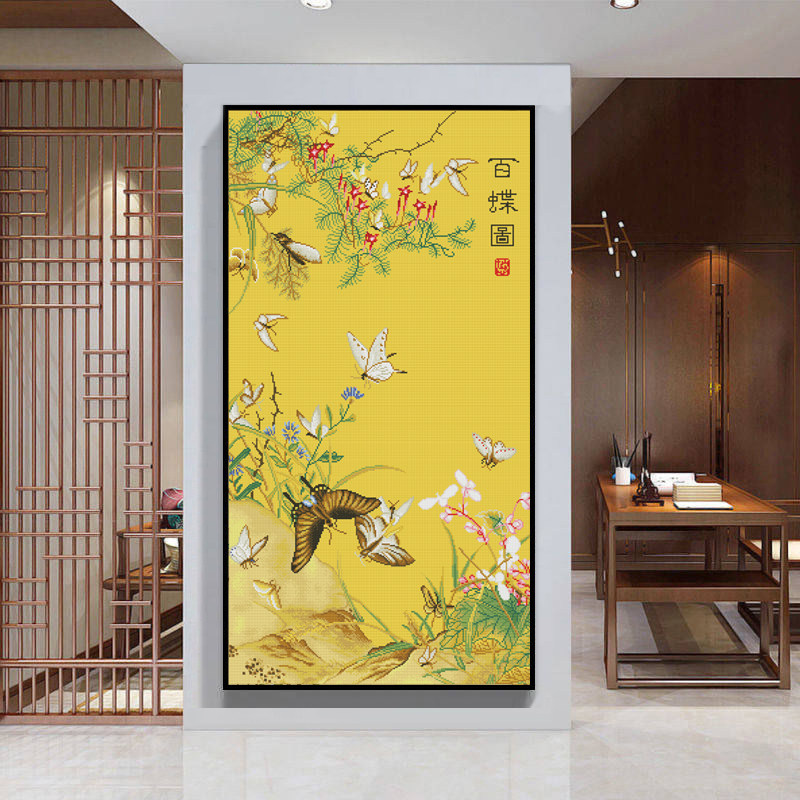 十字绣2023新款线绣客厅百蝶图竖版玄关入户珍藏版满绣自己绣手工