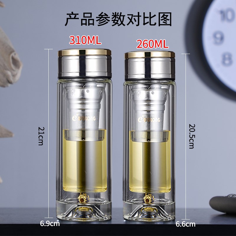 卧龙茶水分离双层防烫玻璃杯办公高档礼盒装水杯便携创意貔貅杯子