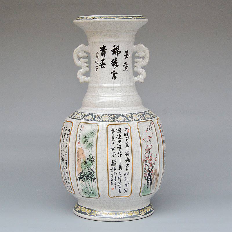 景德镇陶瓷器 仿古花瓶 高档官窑开片裂纹釉新古典客厅装饰品摆件