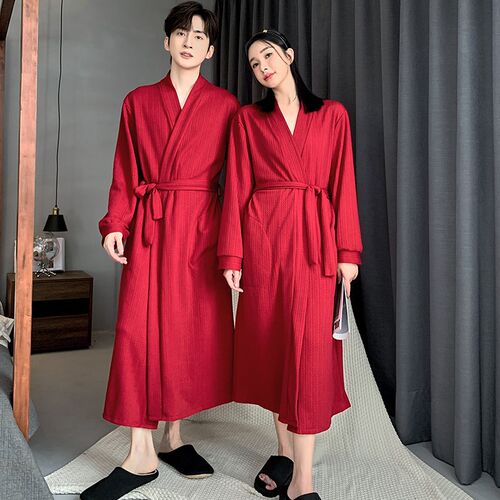 情侣睡袍春秋女结婚新婚浴袍新娘长款红色本命年男士睡衣家居服冬