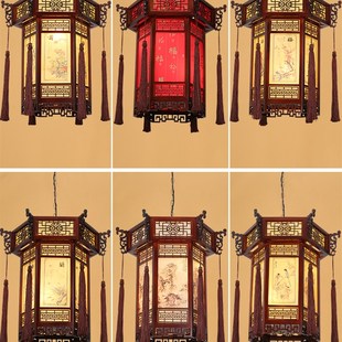 中式仿古实木六角宫灯门头走廊阳台灯笼复古寺庙祠堂长廊户外吊灯